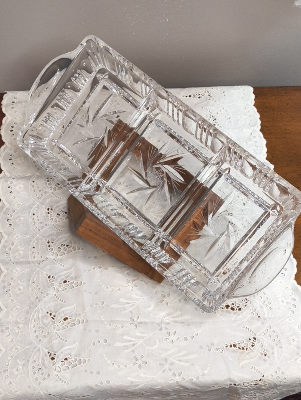 Beautiful Cut Glass Serving Tray Three- Part Classic Home Accessory Tray 14.75"